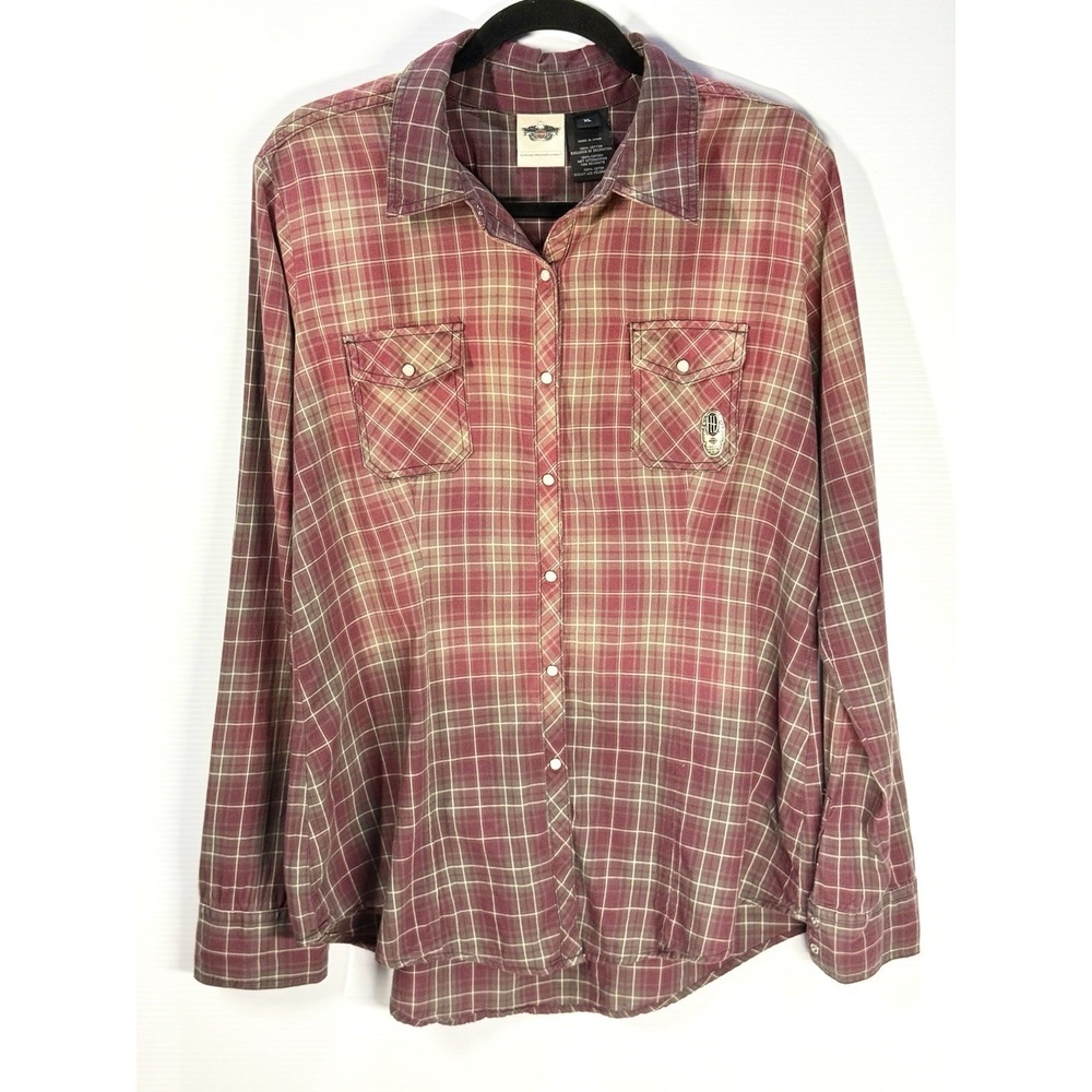 Harley-Davidson Women's Flannel Shirt Size XL Embroidered Pearl Snap Biker